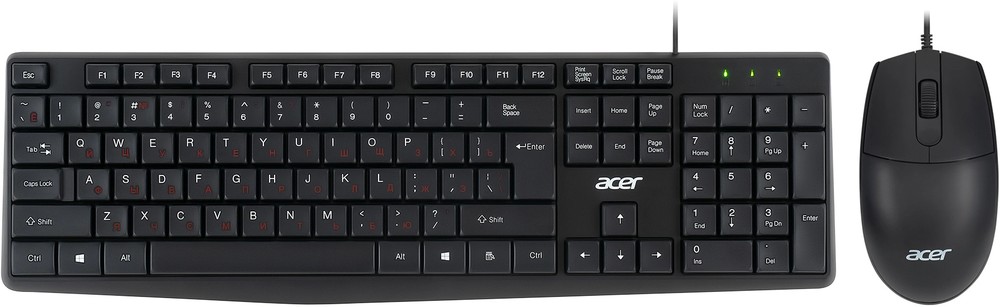Клавиатура и мышь, USB, Acer OMW141 ,KeyBoard + mouse, 1.5 Cable, rus/lat, black