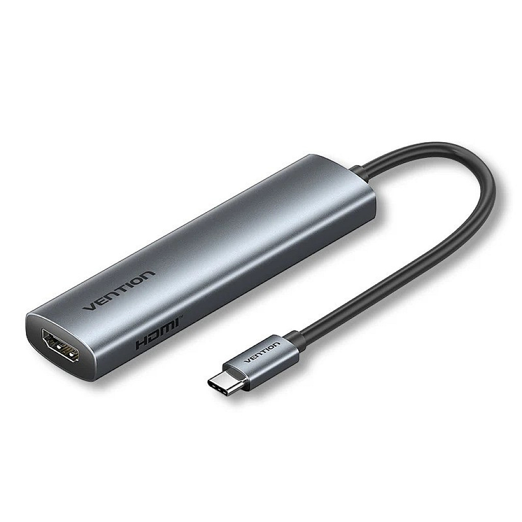 Переходник Докстанция Vention TGMHB <USB-C to HDMI/USB 3.0*3/USB 3.2 Gen 1 Type-C/PD 0.15M Gray Aluminum Alloy>