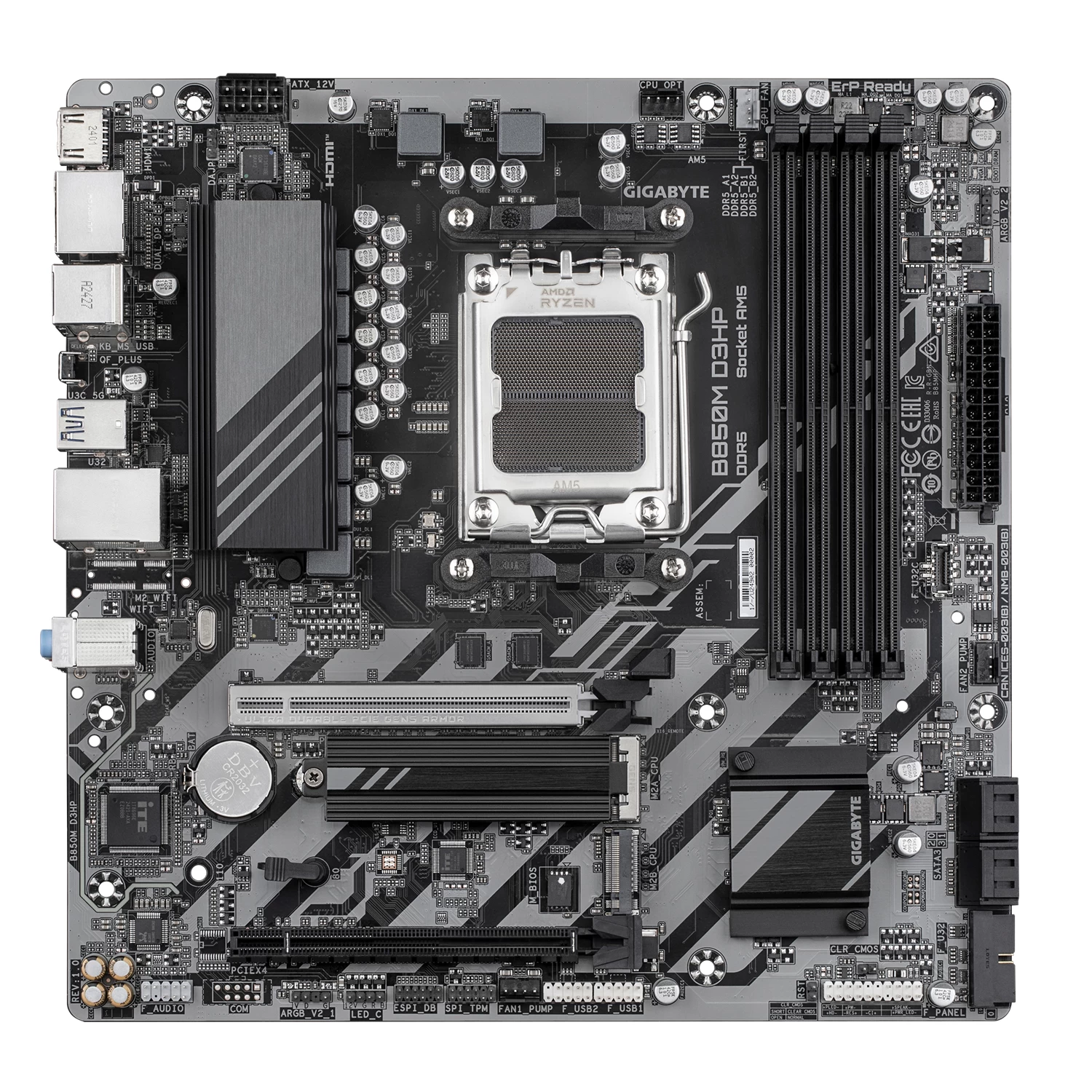Мат.плата AMD Gigabyte B840M D2H, AM5, B840, 2xDDR5 4400/4800/5200/7600(OC), 4xSATA3, Raid, 2xM.2 (1*PCI-E 4.0x4/x2, 1*PCI-E 3.0x2), 1xHDMI, 2xPCI-Ex1