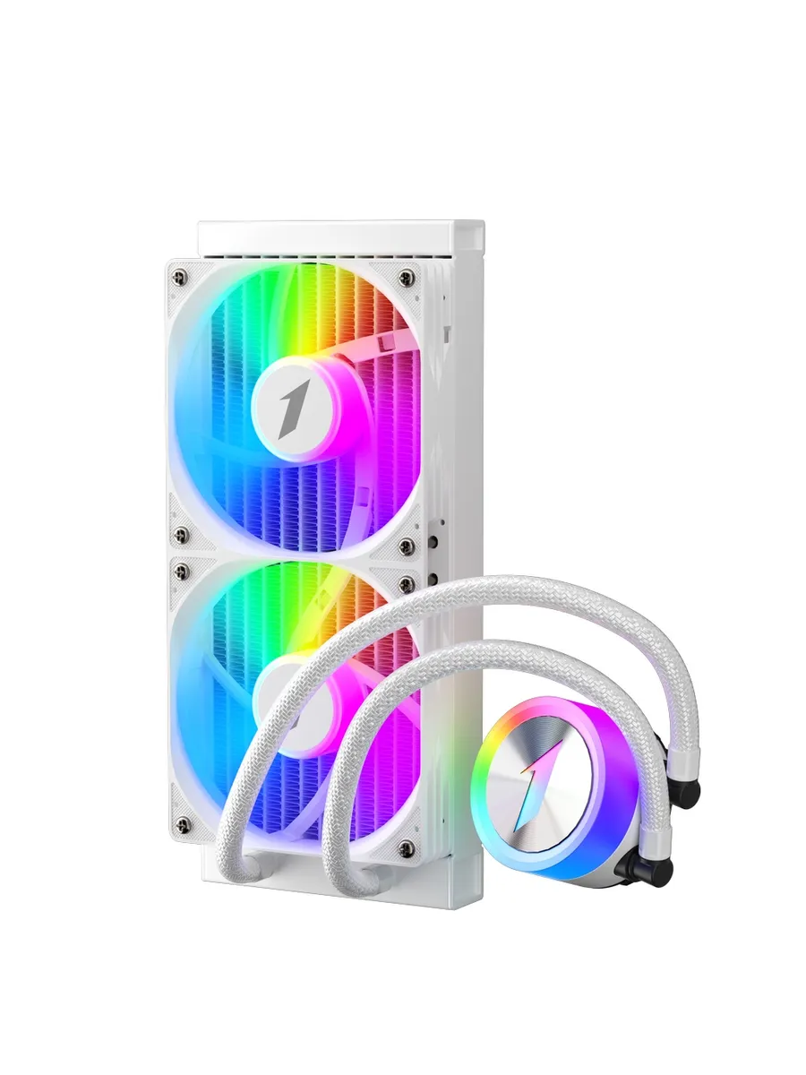 Кулер с водяным охлаждением, 1STPLAYER, TS1 240 WHITE, TS1-240-WH, intel 1151/1200/1700/1851 и amd AM4/AM5, TDP 270W, 2*120 мм, 600-1800 об/мин, 81,5 