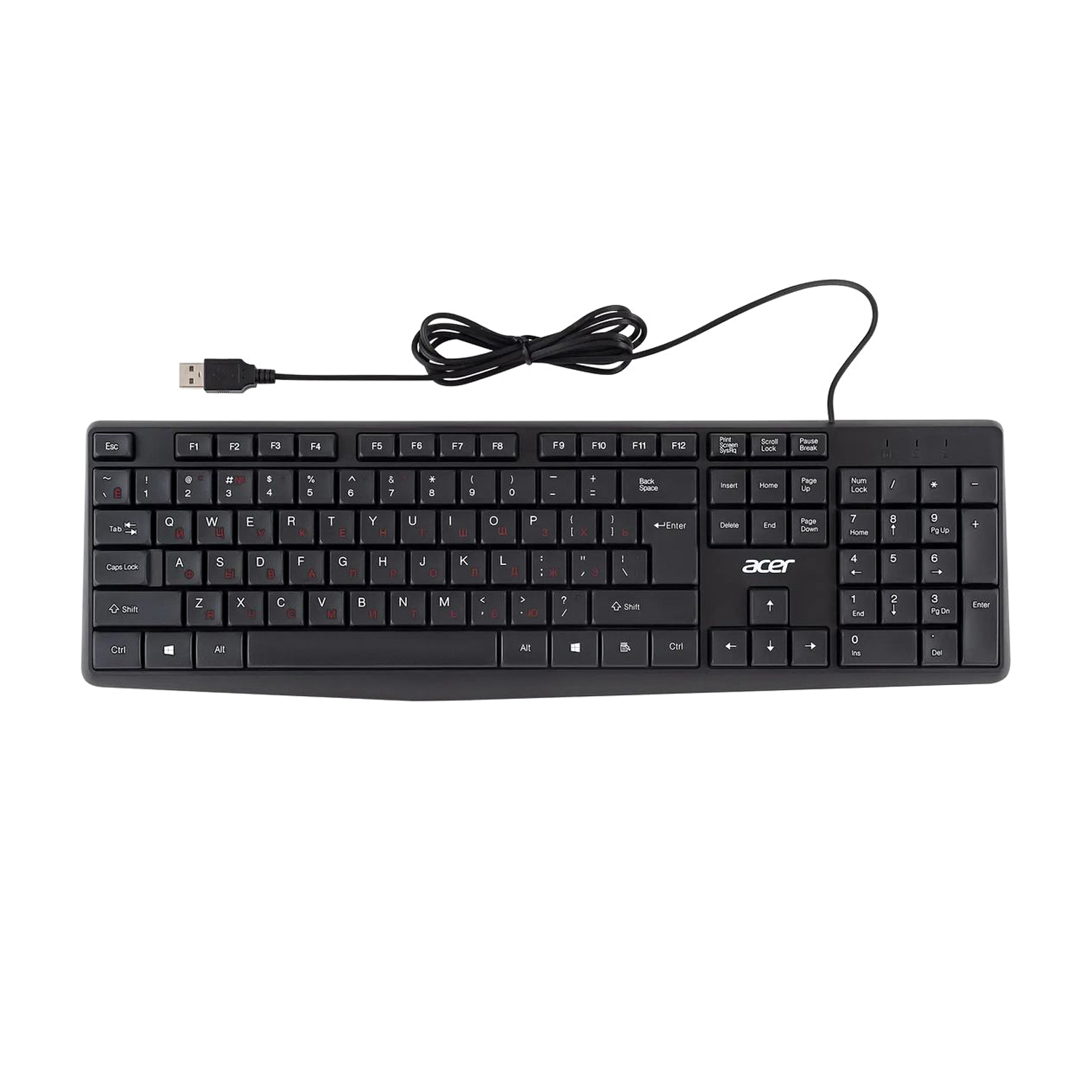 Клавиатура USB, Acer OKW121, Черный ,KeyBoard 104 buttons, rus/lat, black