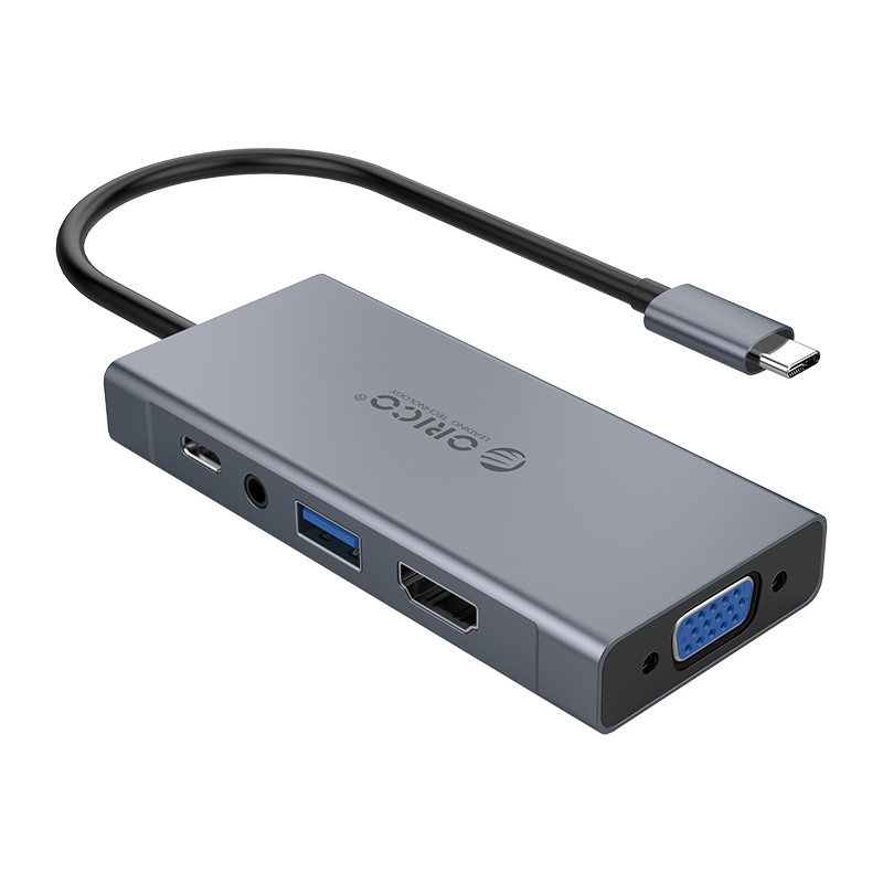 Переходник ORICO MC-U501P-GY-BP с Type C на HDMI 4K/30Гц, VGA 1080p/60Гц, USB 3.1 Type-C PD 60W, USB