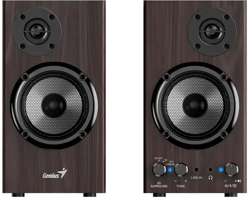 Колонки, Genius, SP-HF520BT, 2.0, 40-20 кГц, Bluetooth 5.3, MDF, RMS, 75 дБ, 3D Surround / с усилением басов, Коричевый