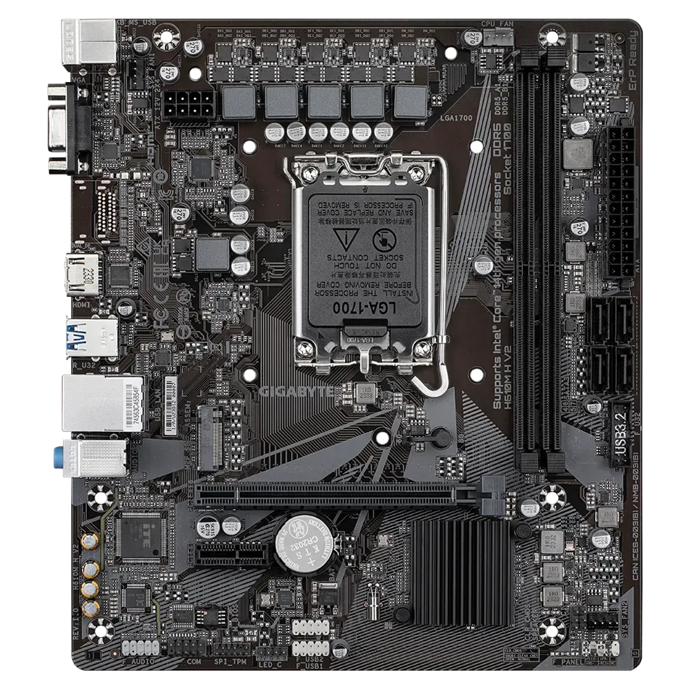 Мат.плата Gigabyte H610M H V2 DDR5, LGA1700, iH610, 2xDDR5 iH610 (D-Sub+HDMI), 2DDR5, PCIx16, PCIx1