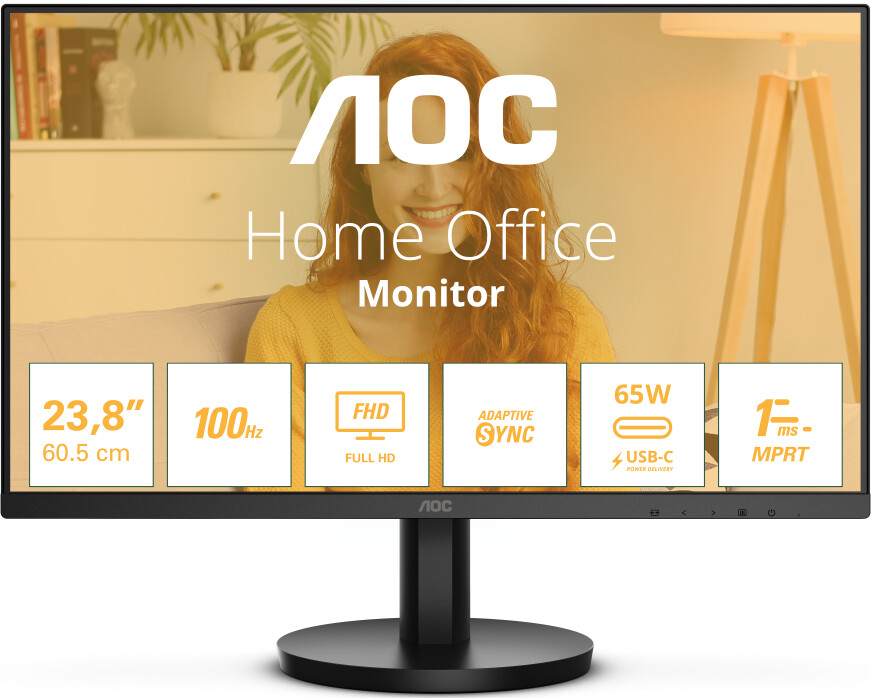 Монитор 23,8" AOC 24B3CA2/01 IPS, 1920x1080, 100Hz, 1мс, 250кд/м, Угол Обзора 178/178, 1300:1, SRGB, Adaptive Sync, Low Blue Light, VESA 100x100, 1xHD