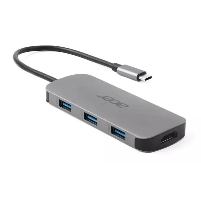 Переходник Док-станция Acer 7in1 Type C dongle: 1 x typeC, 1 x HDMI 4K60, 3 x USB3.2, 1 x SD/TF, 1 x PD, Gray