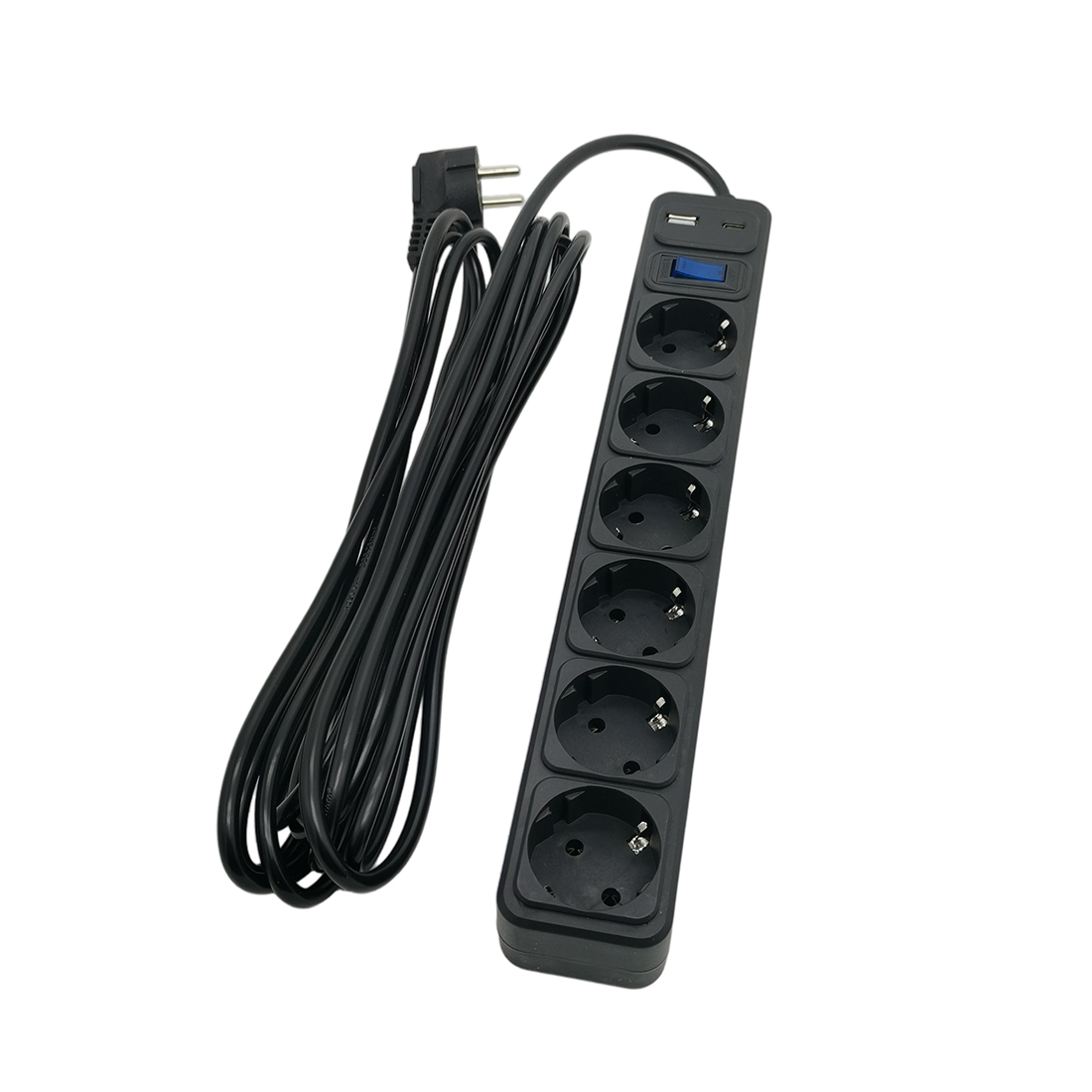 Сетевой фильтр, SVC, ZC6S-50M-USB/TypeC, 6 розеток, 5 метров, один USB-порт и один Type-C-порт, 220–250 В, 10 A, картонная коробка, чёрный