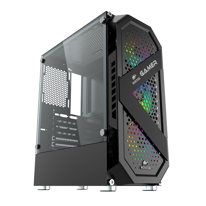 Корпус Wintek Gamer D535-B TG, ATX/Micro ATX, USB 1*3.0/2*2.0, HD+Mic, 0,5mm, 3*12cm ARGB fan + cont