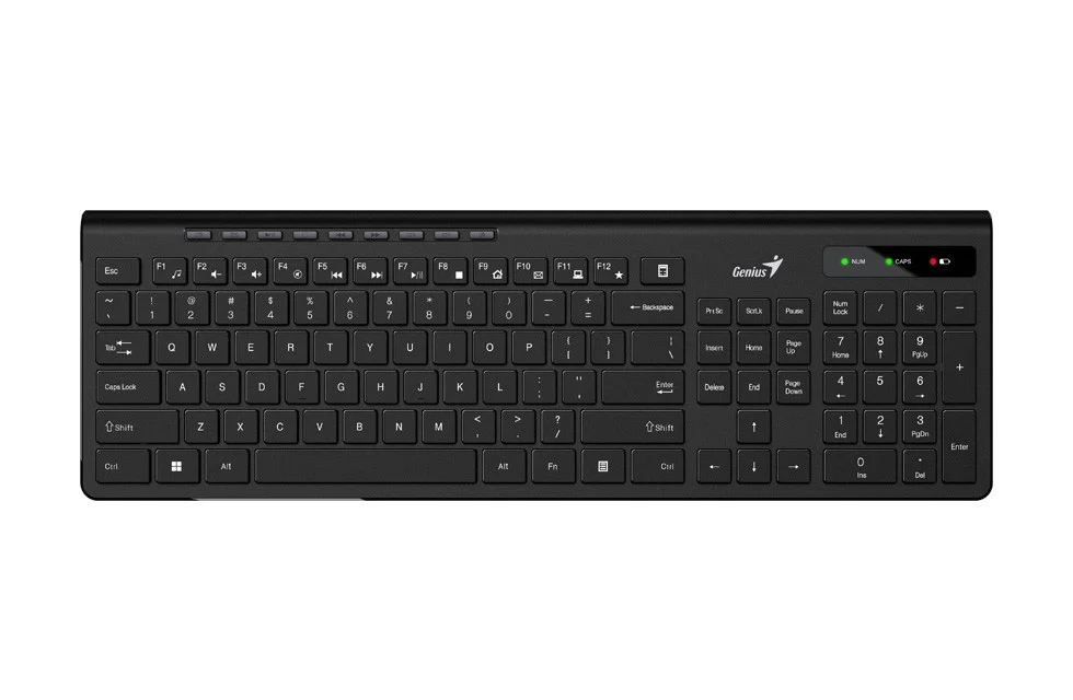 Клавиатура, Genius, Slimstar 7230, Ультратонкая, Беспроводная 2.4ГГц, Кол-во стандартных клавиш 104, Батарейки в комплекте, Размер: 449*161,8*24,9 мм.