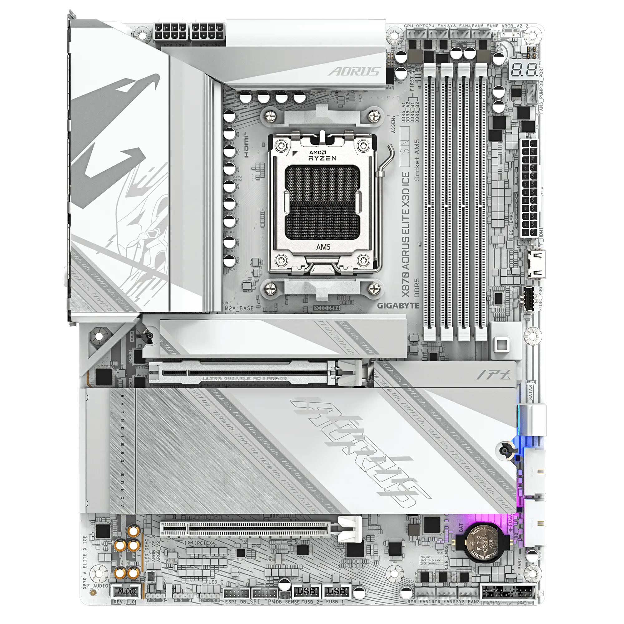 Мат.плата AMD GIGABYTE X870 AORUS ELITE X3D ICE, AM5 X870, 4xDDR5, 2xHDMI+2xUSB4, 4xM.2, ATX