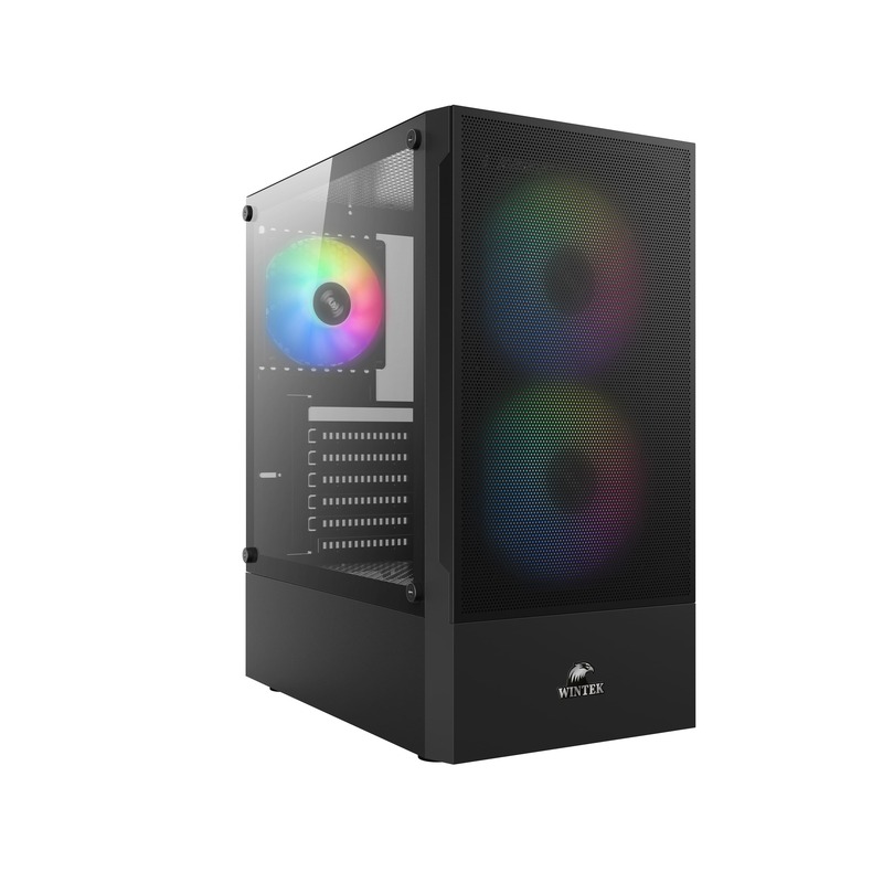 Корпус Wintek Shadow PRO 801 B-M TG, ATX, USB 1*3.0/2*2.0, HD-Audio+Mic, 2*14cm+1*12cm ARGB fan, Black
