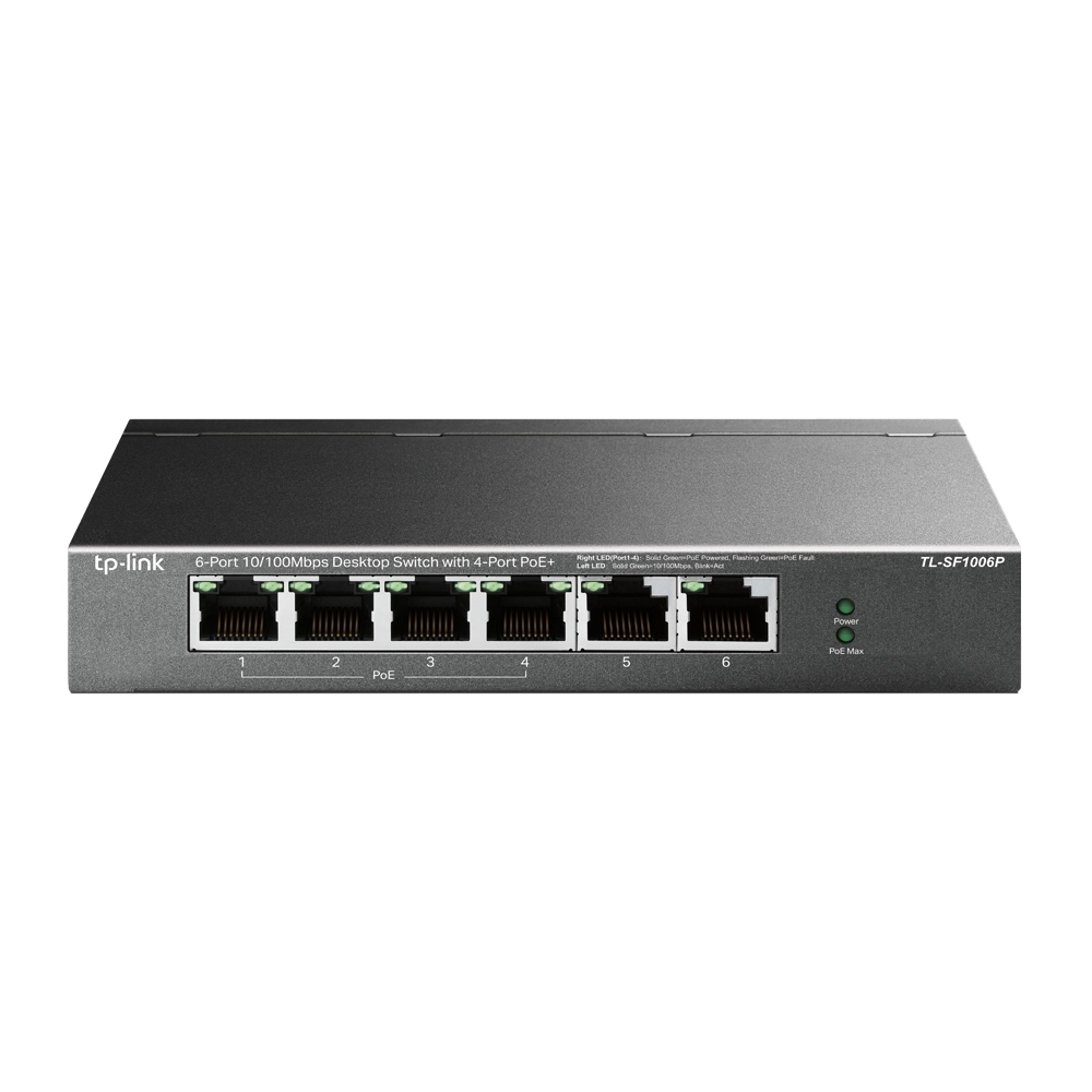 Коммутатор PoE+  6-портовый Tp-Link TL-SF1006P <6-port 10/100M (Порт1- Порт4 PoE IEEE 802.3af/at), б