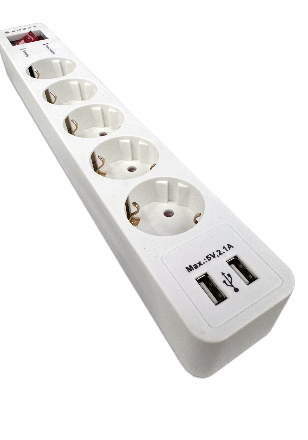 Сетевой фильтр SMART SM-G5WU-5M <XH-GDU05K, белый, 16А, 5роз, 5м, EU розетка, 2*USB>