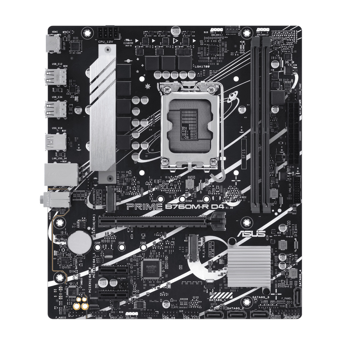 Мат.плата ASUS PRIME B760M-R D4, LGA1700 2xDDR4 4xSATA3 2xM.2 RAID HDMI mATX