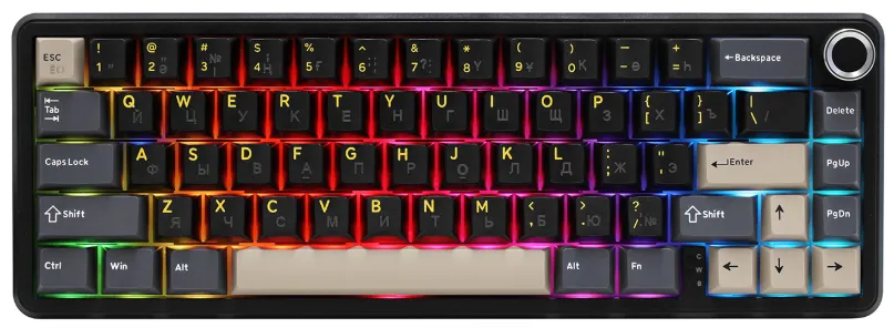 Клавиатура Attack Shark X66 Star Black, Mechanical, 66 keys, 2.4/BT/USB-C, EN/RU/KZ, 3000mAh, RGB, (6972792470504)