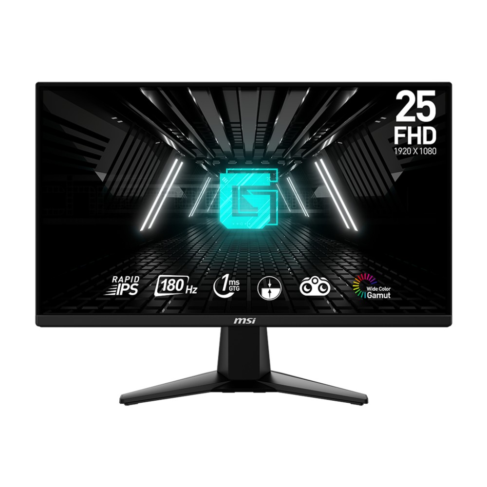 Безрамочный Профессиональный Игровой Монитор 24.5" MSI G255F IPS 1920х1080 16:9 180Hz 1ms 300cd/m 1000:1 100млн:1 1xDP 2xHDMI Угол Обзора 178/178. Чер