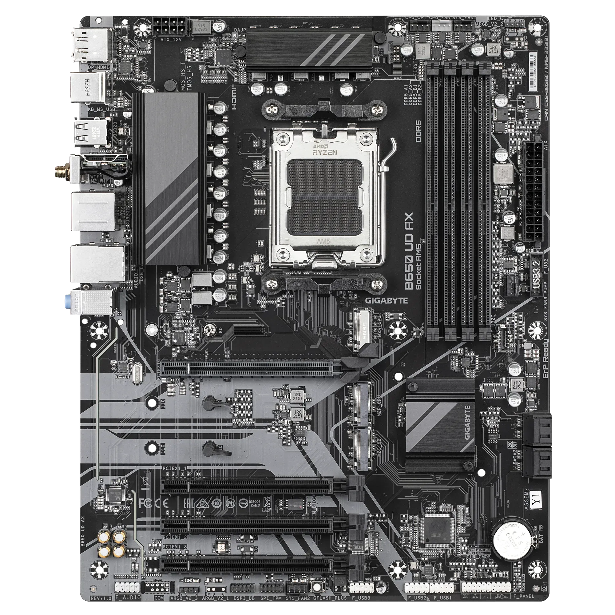 Мат.плата AMD Gigabyte B650 UD AX-Y1 ,MB Socket AM5, ATX, AMD B650 (DP+HDMI), 4DDR5, 4PCIx16