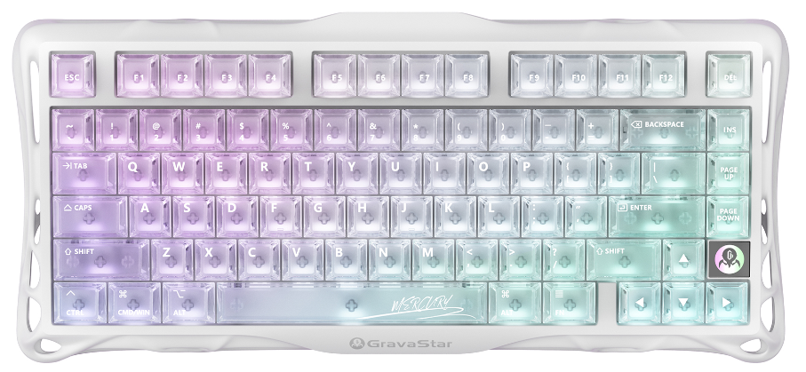 Клавиатура GravaStar Mercury K1 Lite, Crystal Aurora, Mechanical, 80 keys EN, USB/BT/2.4GHz/ GS K1 LITE_XTAL_AUROA