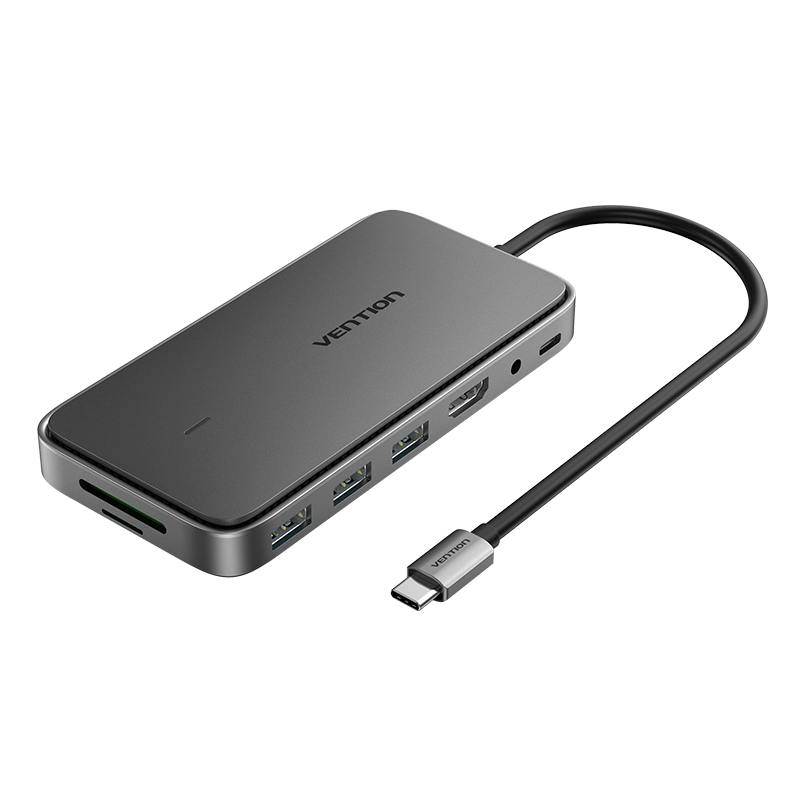 Докстанция Vention TPYBB <USB-C to HDMI/USB 3.1 Gen 2-Ax2/USB 2.0/M.2 NGFF/SD/TF/PD/DC 3.5mm SSD Enclosure Docking Station 0.15M Gray Aluminum Alloy T