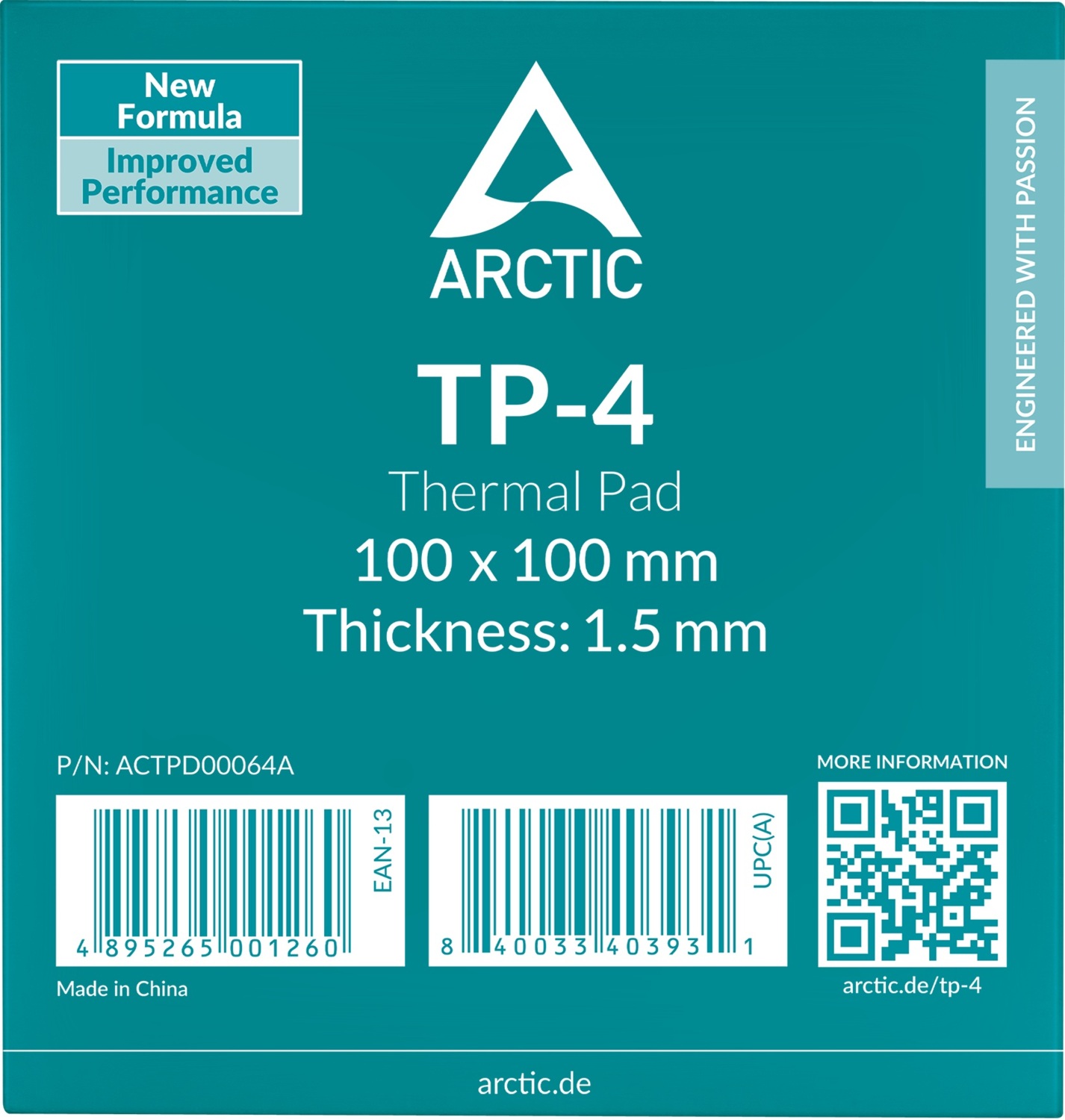 Термопрокладка ARCTIC TP-4, ACTPD00064A, 100x100x1.5мм, 50 Shore OO, плотность 3.4г/см³, -40°C до +150°C, Grey