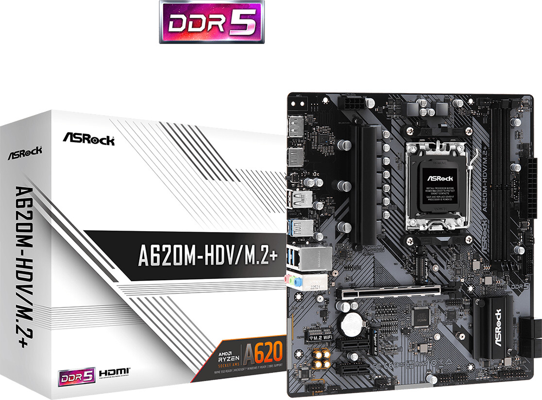 Мат.плата AMD ASRock A620M-HDV/M.2+ AM5 2xDDR5 4xSATA3 RAID 2xM.2 HDMI DP mATX