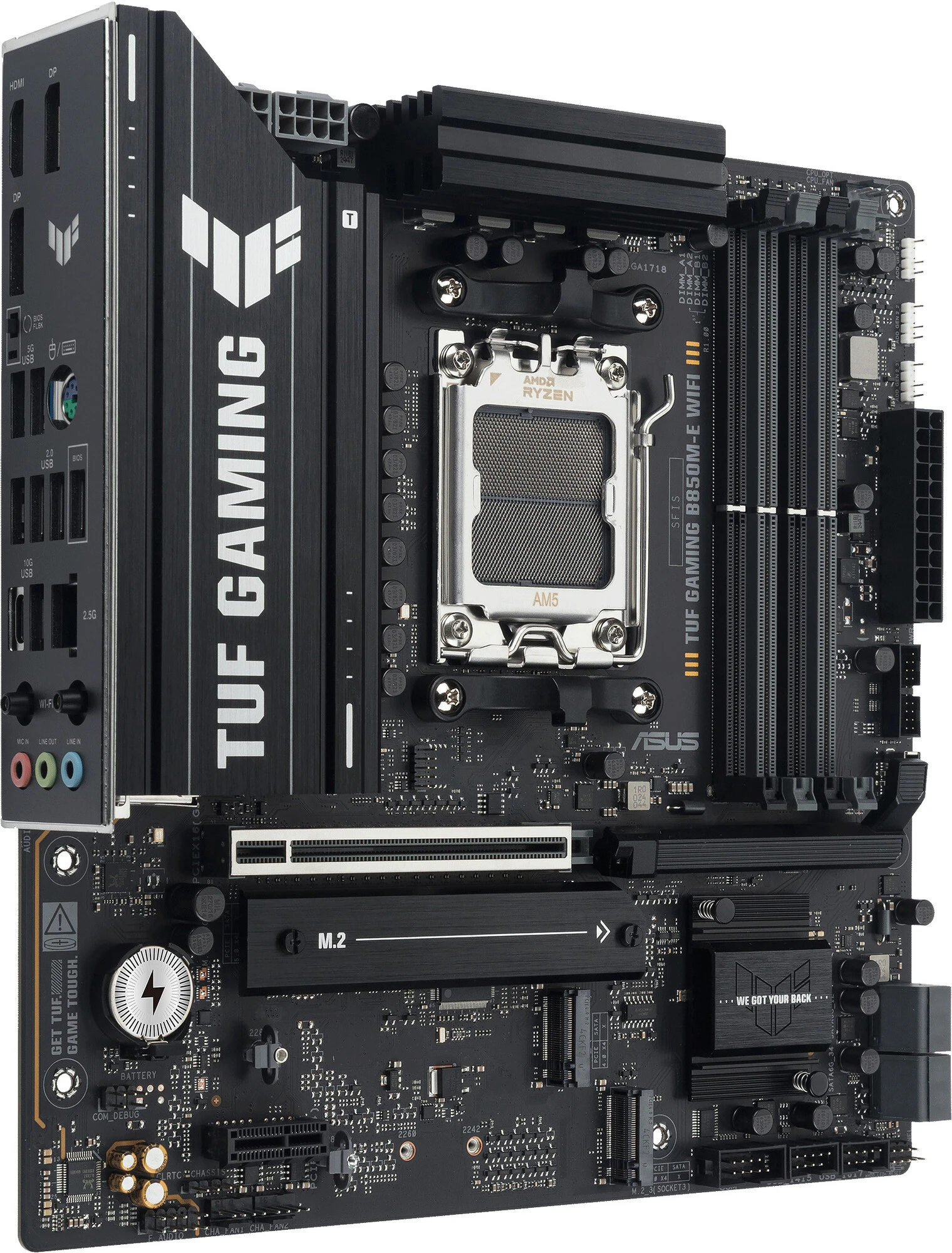 Мат.плата AMD ASUS TUF GAMING B850M-E WIFI AM5 4xDDR5 4xSATA 3xM.2 HDMI 2xDP USB-Ci micro-ATX