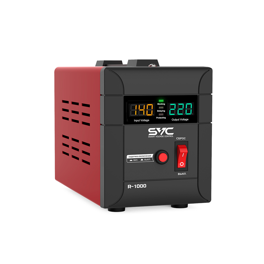 Стабилизатор (AVR), SVC, R-1000, 1000ВА/1000Вт, Диапазон работы AVR: 140-260В, Выходное напряжение: