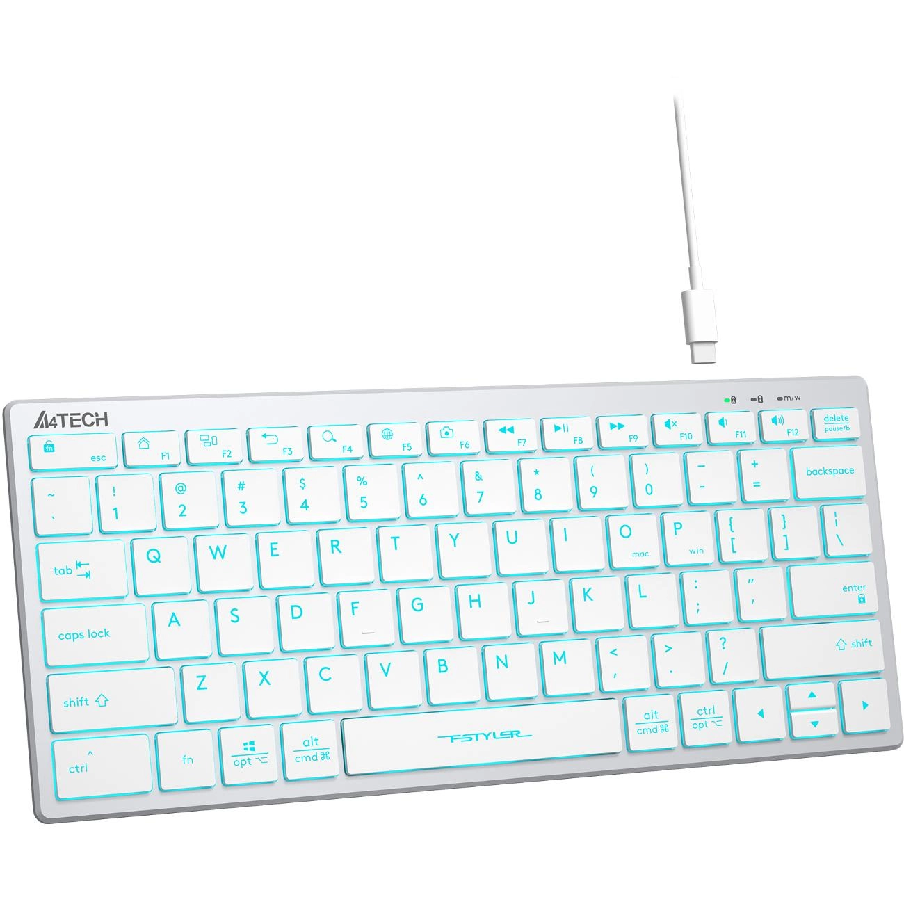 Клавиатура A4tech Fstyler FX61-Ice Blue-LED <USB, SLIM, белый корпус, синяя подсветка>