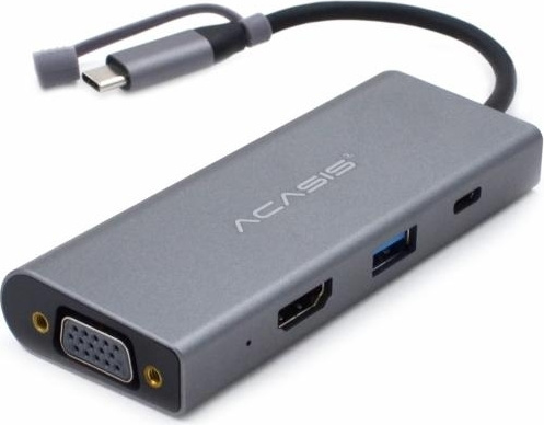 Переходник ACASIS AC-1UHVP, 4 в 1  с USB 3.1 Type C на HDMI 4K/30Гц, VGA 1080p/60Гц, USB 3.1 Type-C