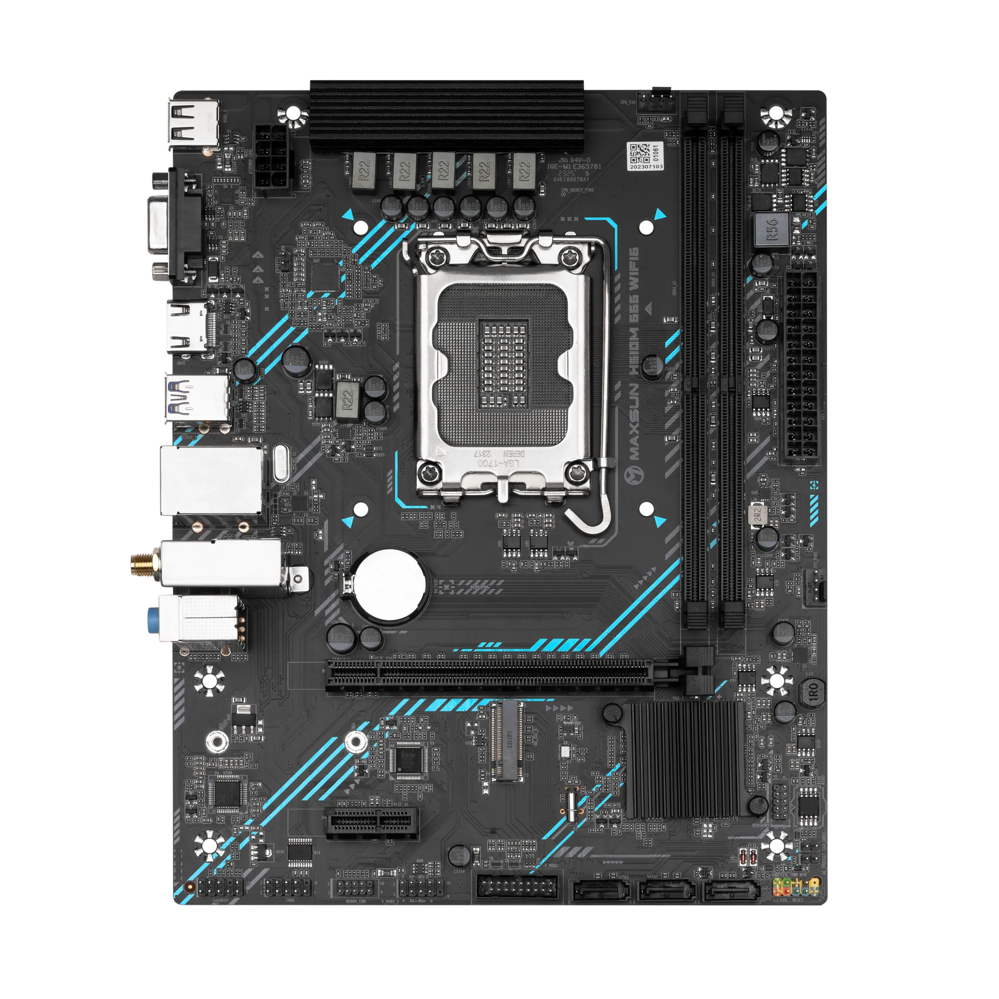 Мат.плата MaxSun MS-H610M 666 WIFI6, LGA1700, 2xDDR4, PCIe4.0, HDMI+VGA, M.2, mATX