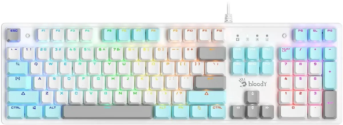 Клавиатура игровая Bloody S525N Icy White <USB, механическая, 1,8м>