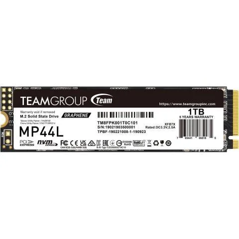 1 000 GB SSD M.2 PCIe TeamGroup MP44L PCIe 4.0 R5000Mb/s, W4500MB/s TM8FPK001T0C101