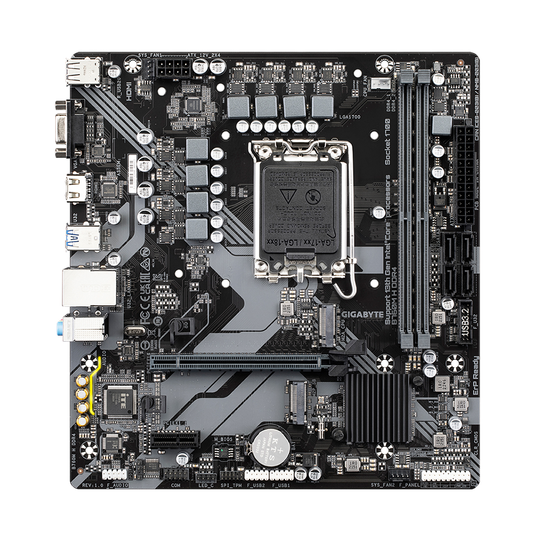 Мат.плата Gigabyte B760M H DDR4, LGA1700, iB760, 2xDDR4,4xSATA3, 2xM.2 (PCI-E 4.0x4/x2), Raid, 1xD-S