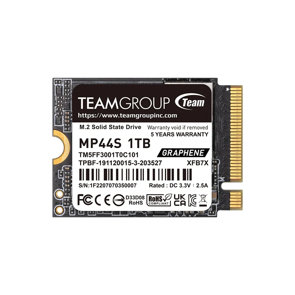 1 000 GB SSD TeamGroup MP44S M.2 2230 PCIe 4.0 x4 with NVMe, R5000Mb/s W3500MB/s, 450 TBW, TM5FF3001T0C101