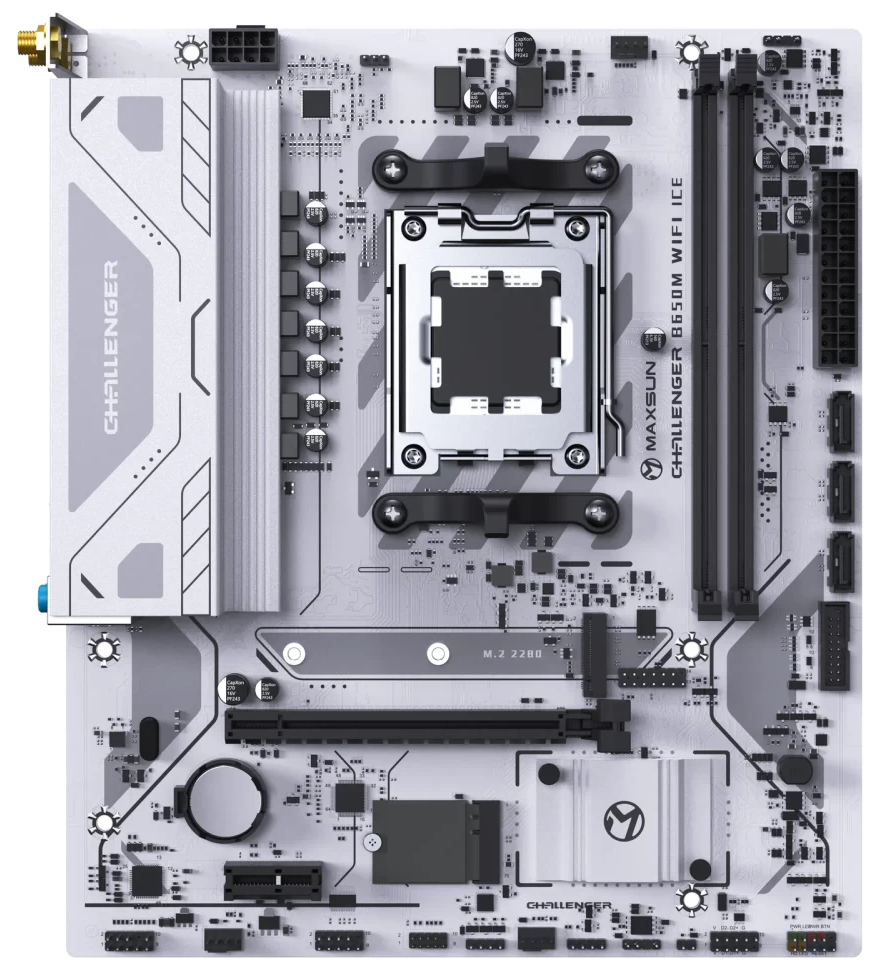 Мат,палат AMD MaxSun Challenger B650M WIFI ICE, AM5, 2xDDR5, PCIe4.0, HDMI+VGA, M.2, mATX