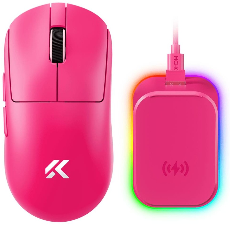 Мышь MCHOSE A7 V3 Ultra+ BERRY-RED/ сенсор PAW3950 TI/ 50 000 DPI/  8000 Гц/ док-станция + RGB подсветка 