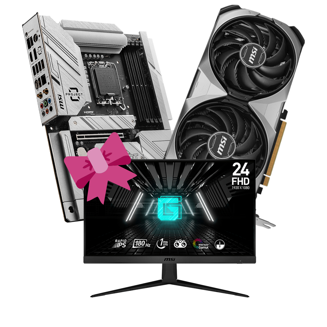 Мат.плата MSI Z790 PROJECT ZERO + Видеокарта MSI RTX4070 VENTUS 2X E1 12G OC =  Игровой Монитор 24" MSI G2412F,IPS, FHD 180Hz в ПОДАРОК!!!