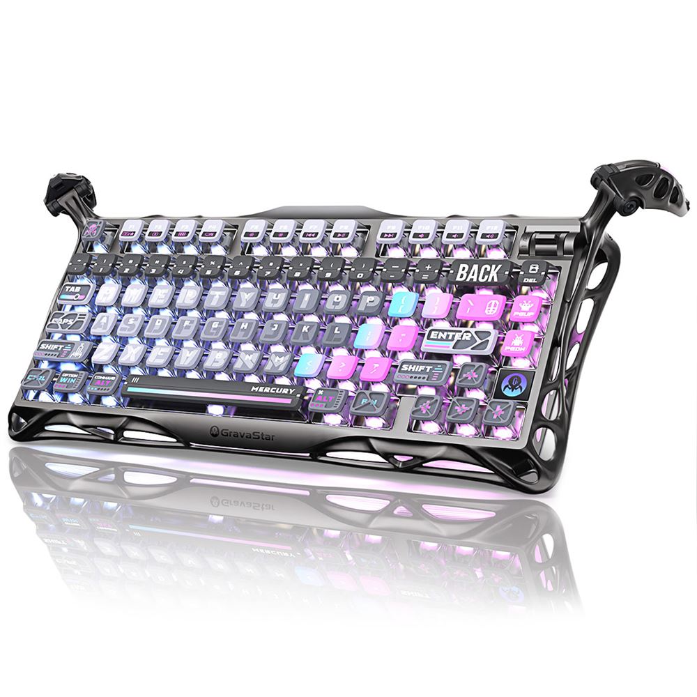 Клавиатура проводная + беспроводная GravaStar Mercury K1 PRO_CBLK_CN/ черный, доп голубой, розовый, серый/ RGB/ 79/ ONLY ENGLISH/ 6972448922951