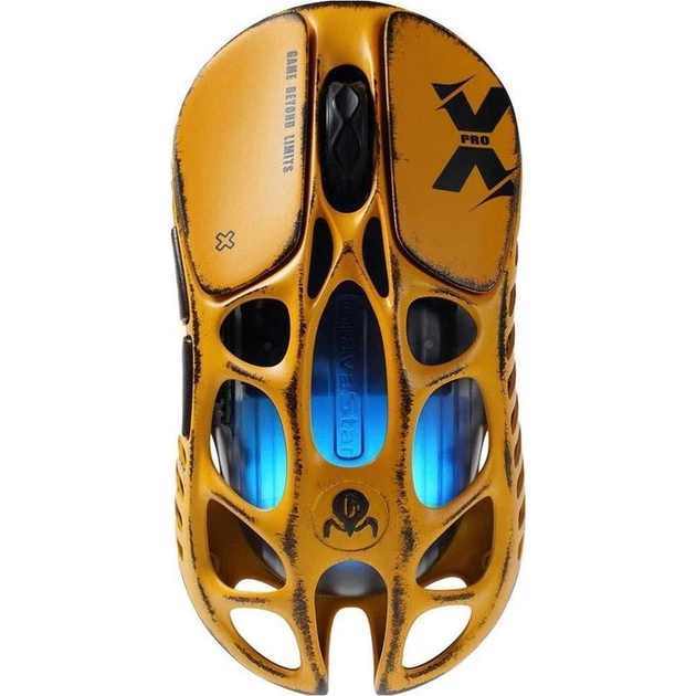 Мышь GravaStar Mercury XPro Battle-Worn Yellow, PAW3950, 32000 DPI, 2.4/BT/Wired, 49±3g