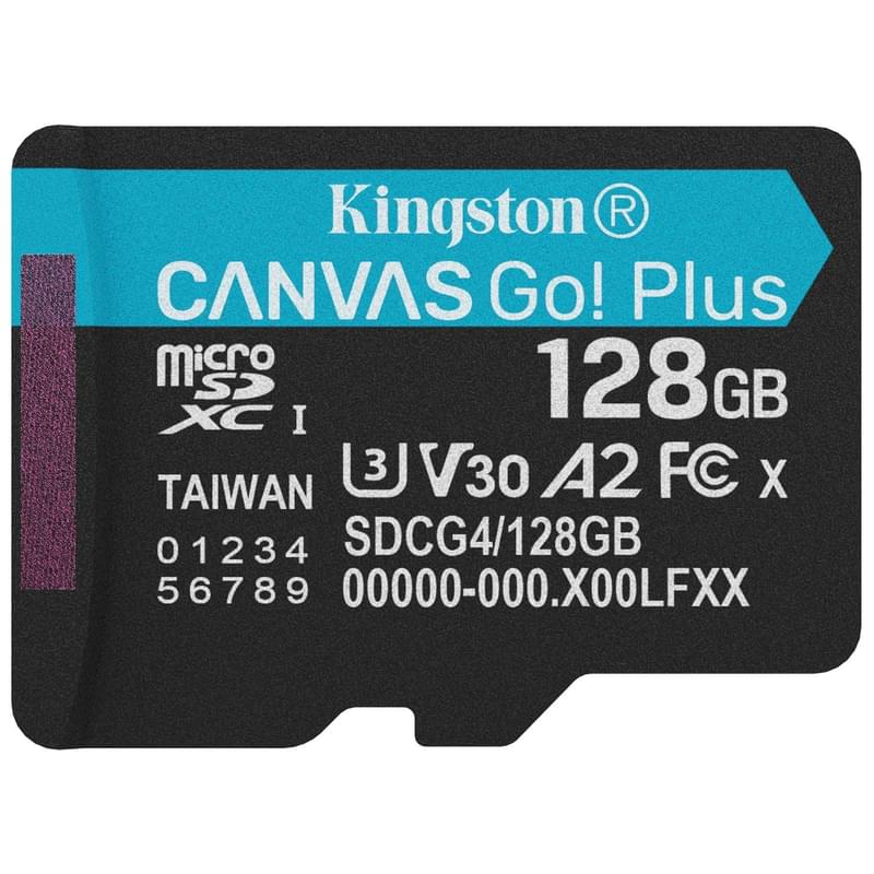 Карта памяти, Kingston, SDCG4/128GBSP, MicroSDXC 128GB, Canvas Go Plus, A2, U3, V30, без адаптера SD
