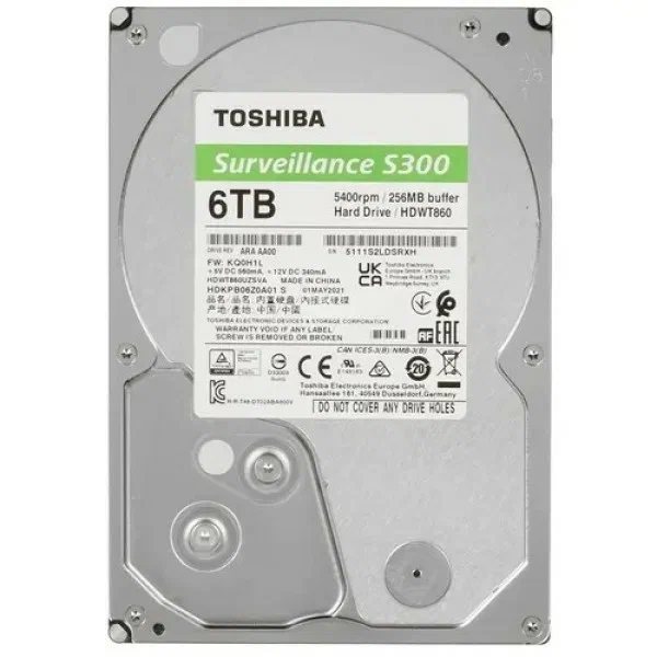 Винчестер для видеонаблюдения 6Tb TOSHIBA S300 Surveillance 5400rpm SATA3 3,5" HDWT860UZSVA