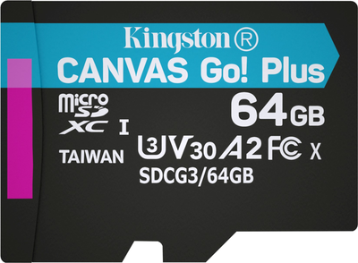 Карта памяти MicroSD 64GB Class 10 U3 V30 A2 Kingston SDCG3/64GBSP