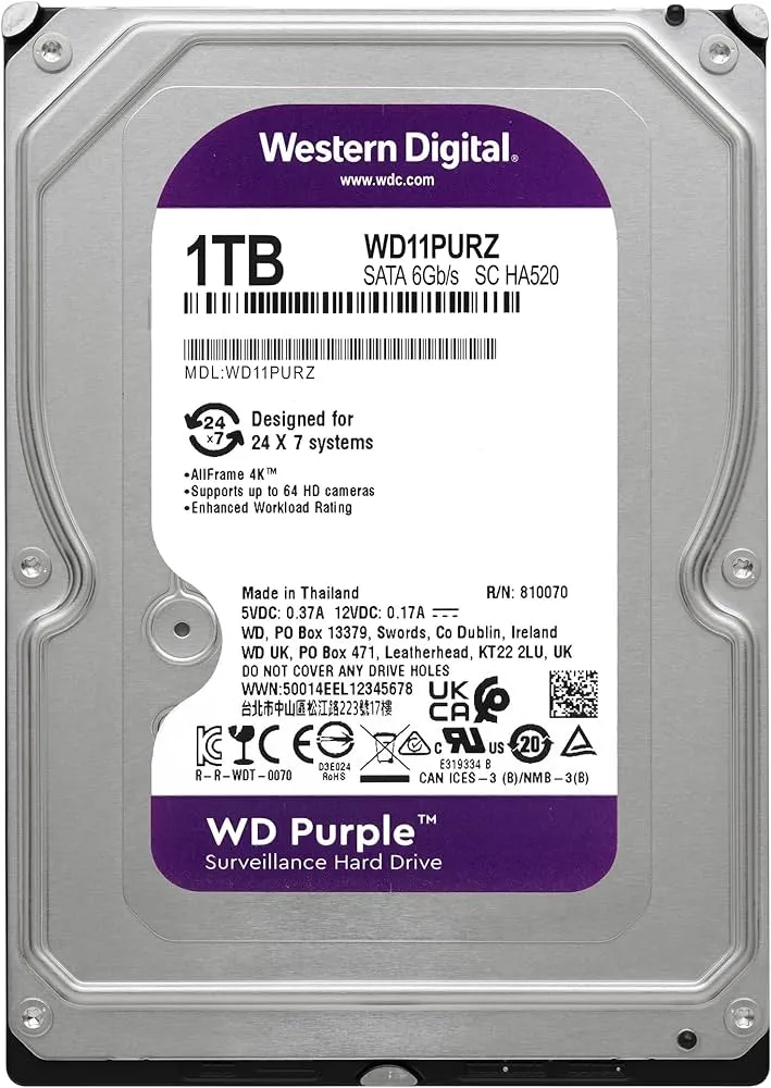 Винчестер для видеонаблюдения 1Tb Western Digital Purple SATA 6Gb/s 64Mb 3,5" WD11PURZ