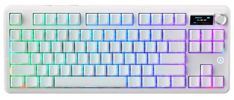 Клавиатура, Ajazz, MK87Pro/Peach/White, MK87 Pro, Игровая, Механическая, TKL, Peach Switches, Бесроводная, USB, 2,4 ГГц, Bluetooth, Подсветка RGB, Анг