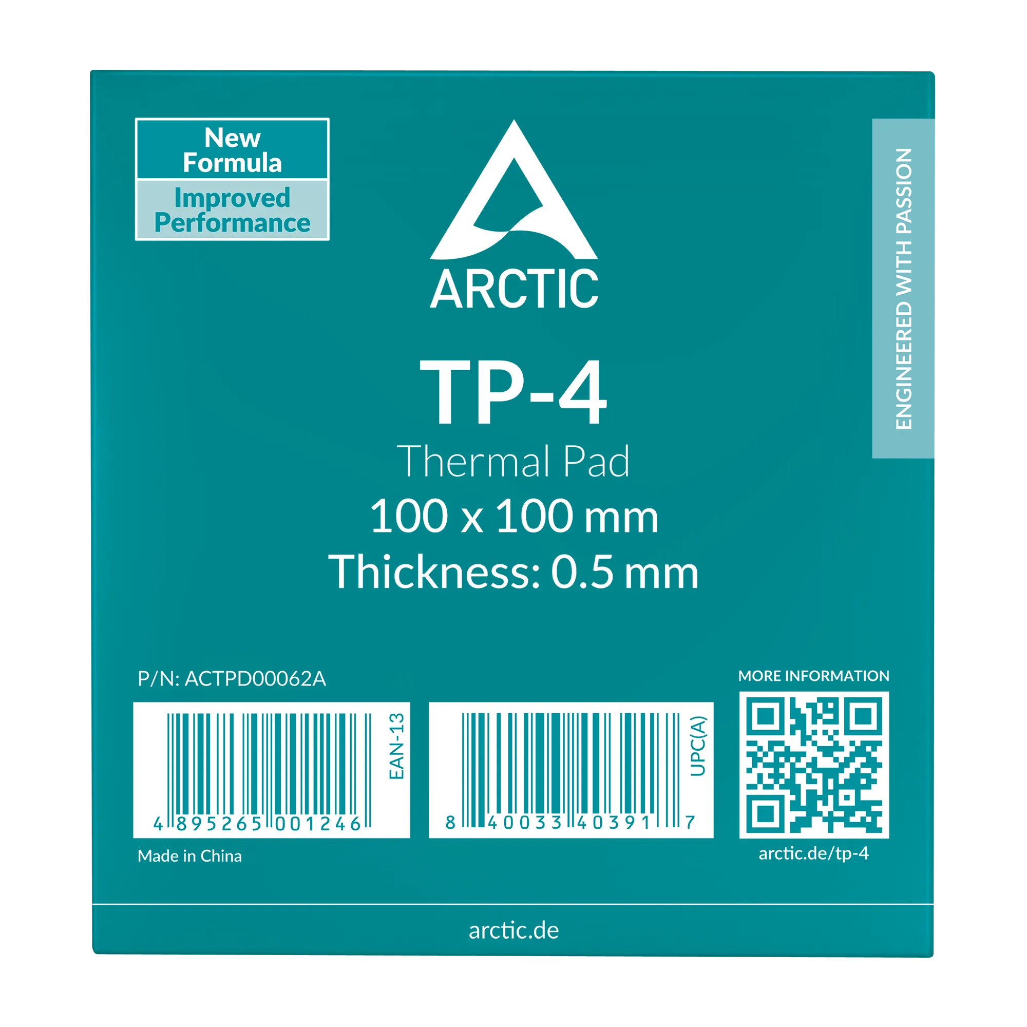 Термопрокладка ARCTIC TP-4, ACTPD00062A, 100x100x0.5мм, 50 Shore OO, плотность 3.4г/см³, -40°C до +150°C, Grey