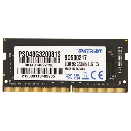 SODIMM DDR4 8GB Patriot, PSD48G320081S, DDR4, 8 GB ,SO-DIMM <3200MHz> CL22 SODIMM DDR4 8GB Patriot, PSD48G320081S, DDR4, 8 GB ,SO-DIMM <3200MHz> CL22