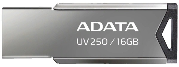 USB 2.0 16GB ADATA UV250, 16GB, серебристый ,flash AUV250-16G-RBK, USB 2,0, silver