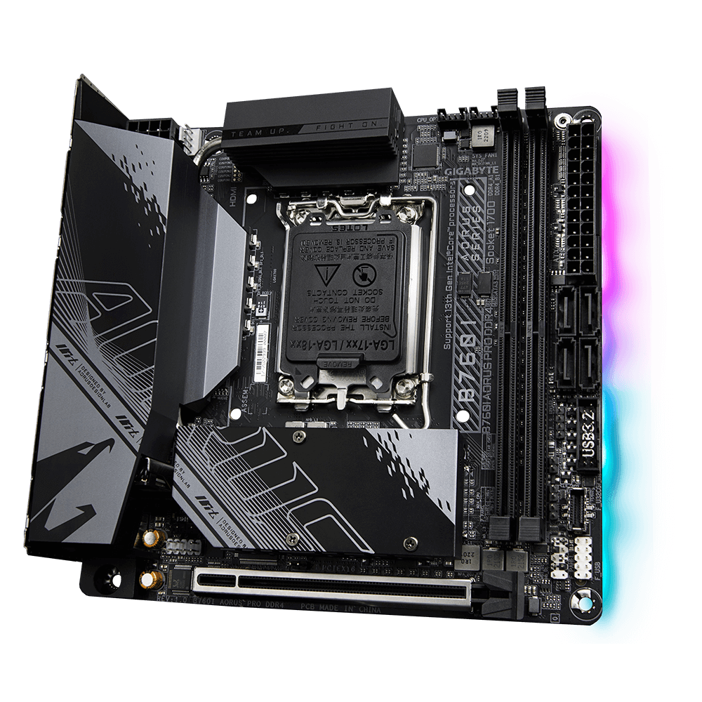 Мат.плата Gigabyte B760I AORUS PRO DDR4,LGA1700,4xDDR4,4xSATA3, Raid, 2xM.2 (PCI-E 4.0x4/x2), 1хDP,