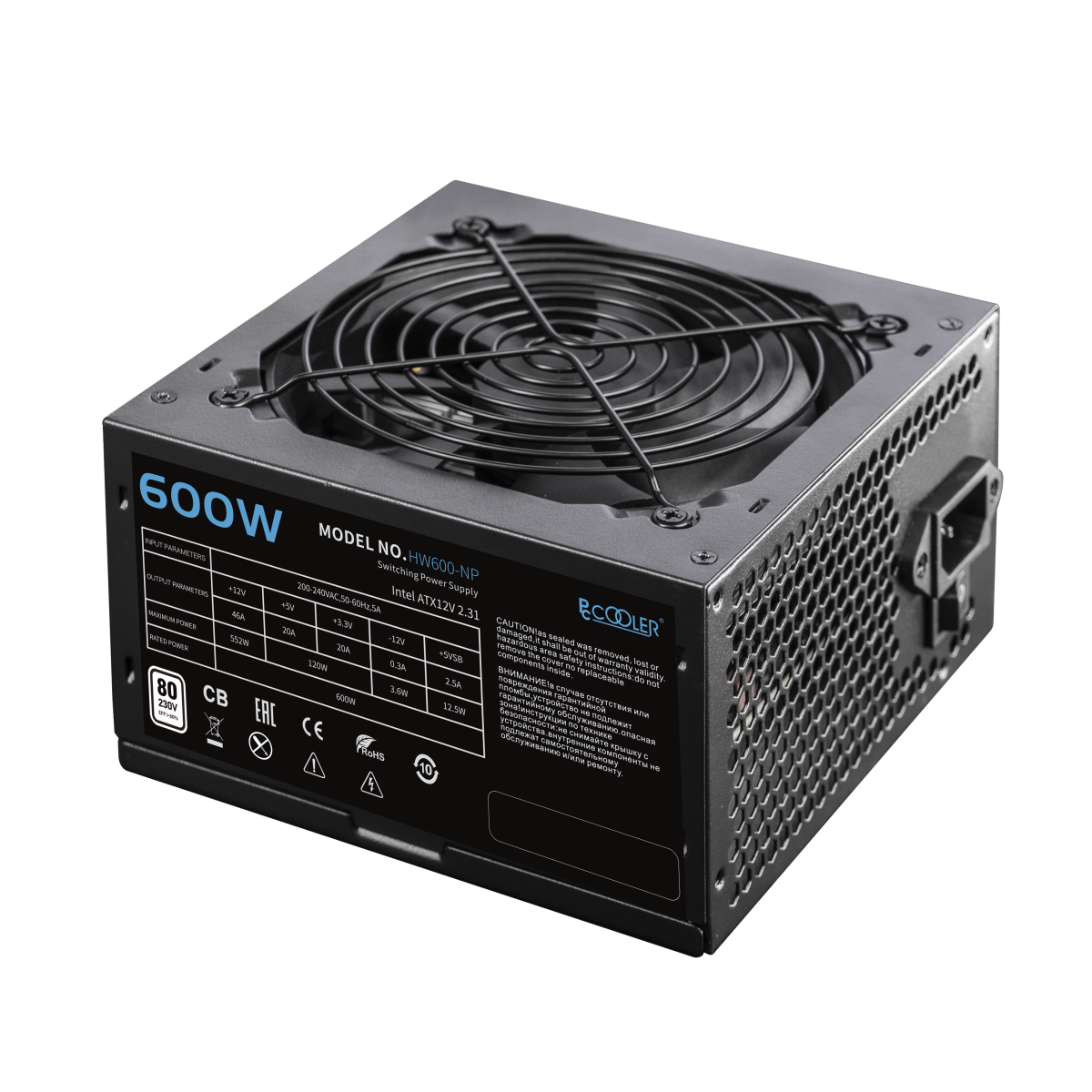 Блок питания PCCooler  HW600-NP, 600W, Non Modular, 80+, Fan 120mm, HW600-NP