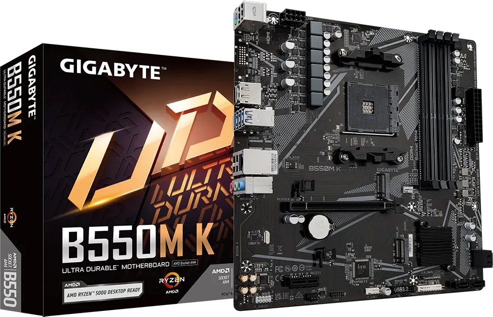 Мат.плата AMD Gigabyte B550M K ,MB Socket AM4, MATX, AMD B550 (DP+HDMI, GNIC) 4DDR4, 2PCIx16,PCIx1